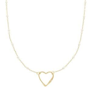 White Pearl Station Heart Necklace